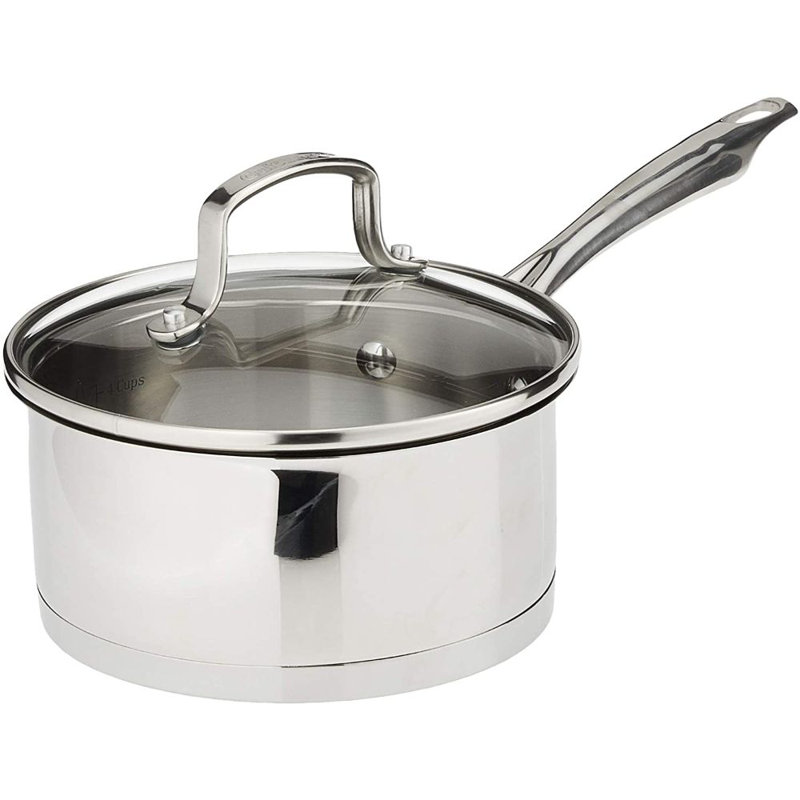 Professional Brushed Stainless Steel Saucepan with Glass Lid, 1.5-Quart