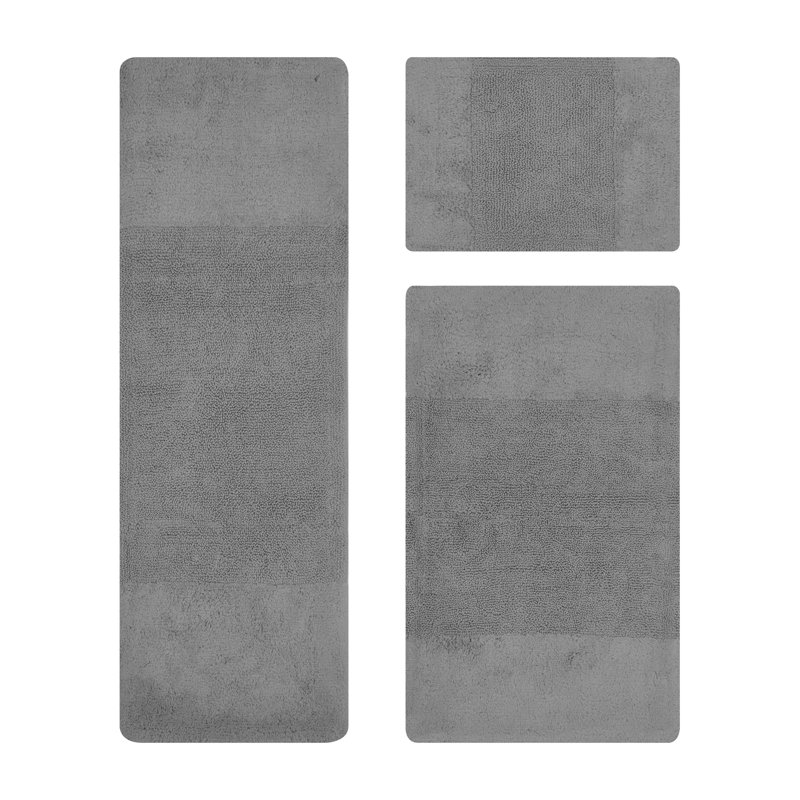 Ensemble de tapis pour salle de bain 3 pièces 100% coton 2155 g / m² Merkle, certifié OEKO-TEX®, envers en latex antidérapant, touffeté moelleux, super absorbant et lavable à la machine pour la salle de bain, la douche et la baignoire, gris