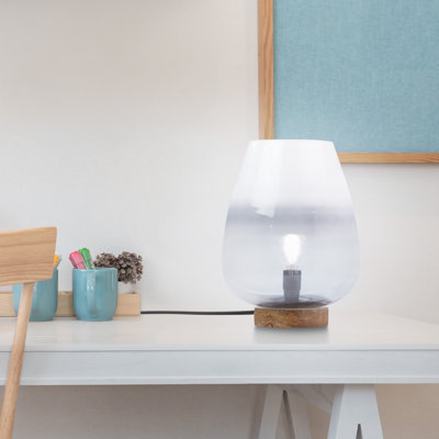 Lampe d'appoint à abat-jour sphérique bleu / blanc 10,5 po H Briggs avec base en bois de manguier