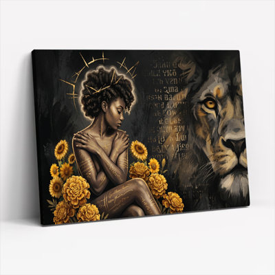 Ensemble de 1 tableau sur toile Lion doré