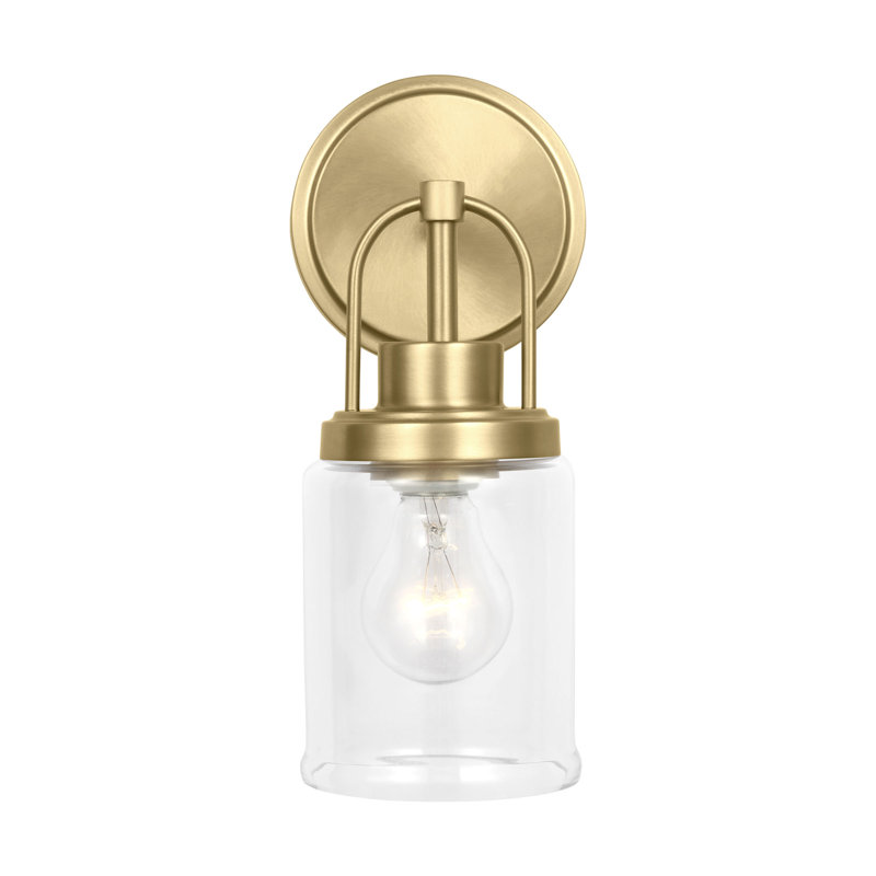 Anders Bathroom Bedroom Wall Fixture With Clear Shade, 11.5" H x 4.75" W x 7.5" D, Satin Brass, 1 Light