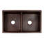 33" Hammered Copper 50/50 Double Basin Kitchen Sink with Short 5" Divider