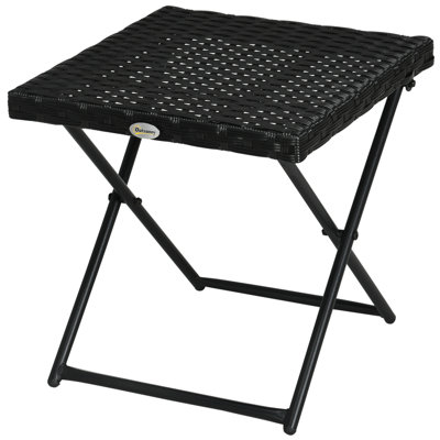Folding Rattan Coffee Table Patio Wicker Side Table, Black