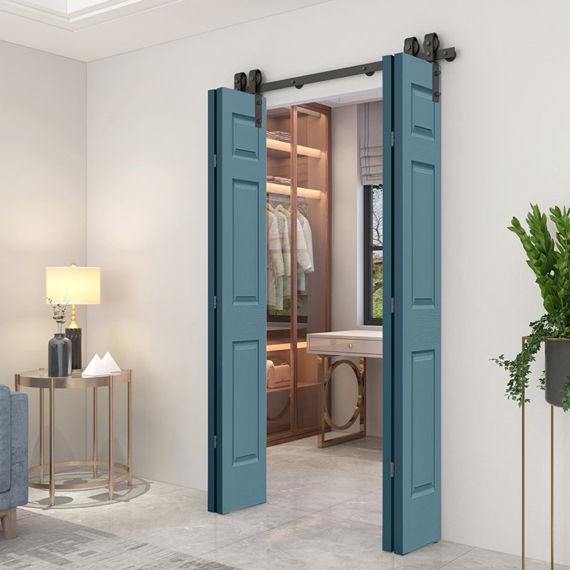 Dignity Blue 48" x 80" MDF Double Bifold Barn Doors with Black Hardware