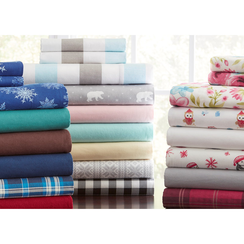 Queen Gray Cotton Flannel Floral Sheet Set