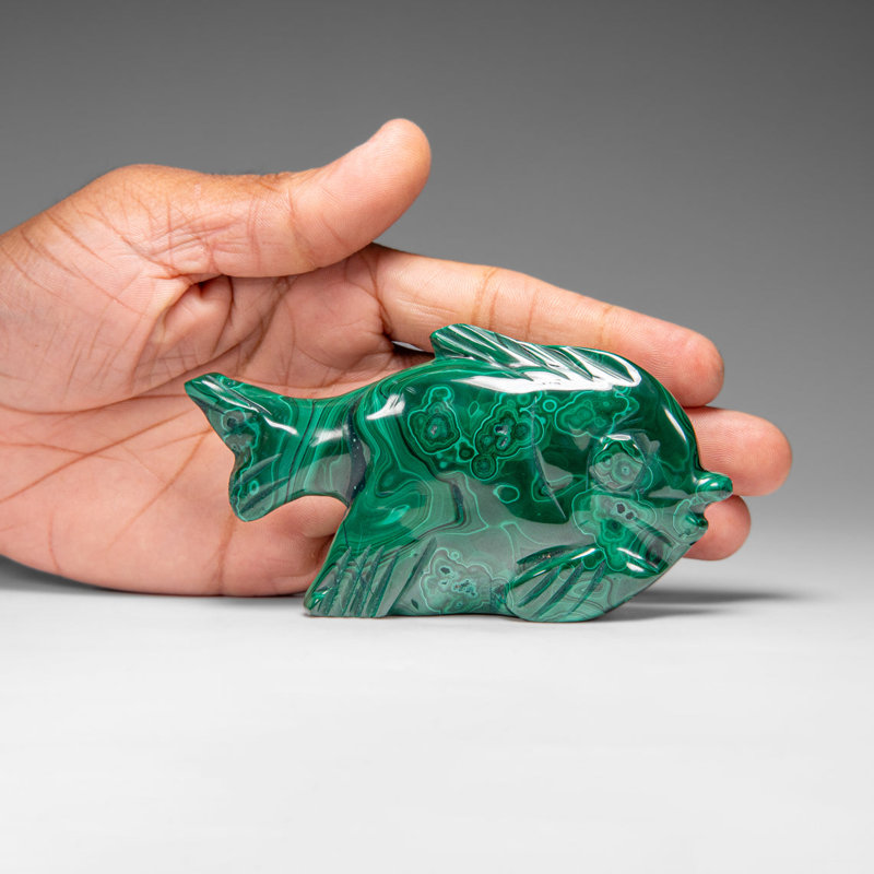Genuine Polished Malachite Fish Carving (280 Grams)