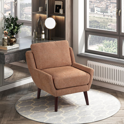 1pièce de couleur orange avec coussins de chaise et revêtement en chenille de style confort avec pieds en bois massif et meubles de maison contemporains