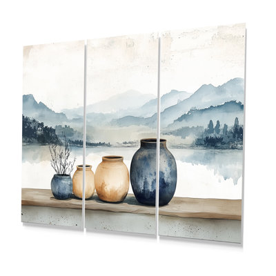 Ensemble de salon art mural bleu et orange China Pottery Serenity