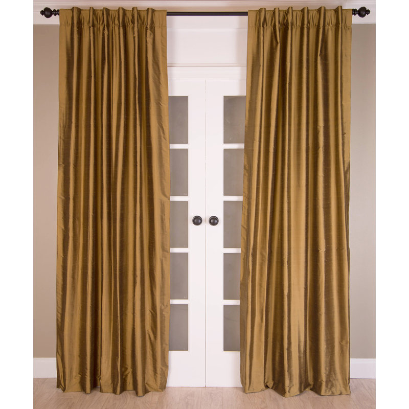 Dupioni Silk Room Darkening Curtain Panel with Cotton Lining Back Tabs for Bedroom, 51" W x 96" L, Rust Red