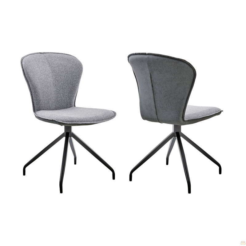 Chaise d'appoint de salle à manger Cyrine en tissu gris et similicuir avec finition noire - ensemble de 2
