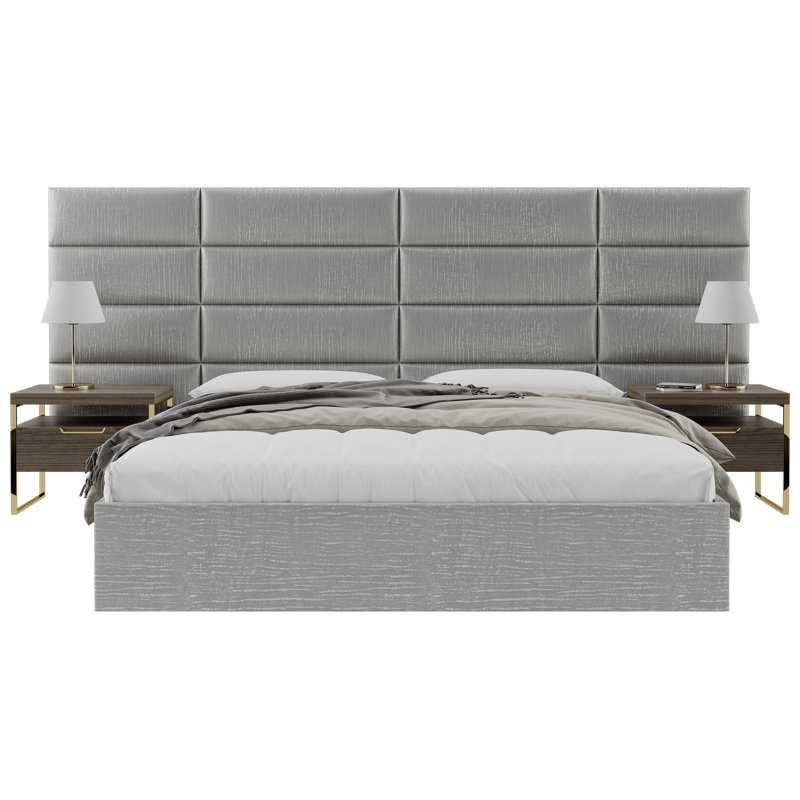 Garen Upholstered Headboard, Metallic Silver, King