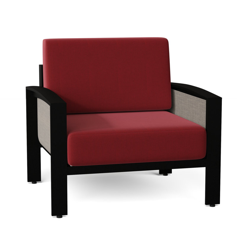 Chaise de patio avec coussins Metropolis, Gravier Augustine, Denver Scarlett Sunbrella®, Noir texturé