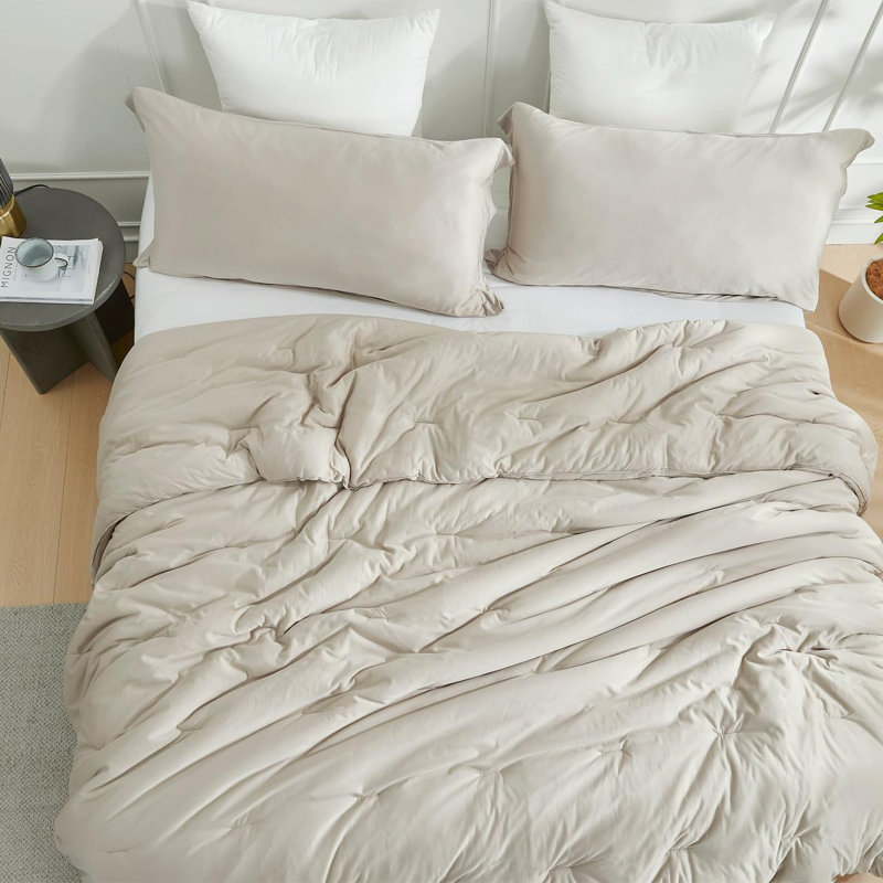 Ensemble d'édredon en nylon noir 5 pièces, Édredon très grand Alaskan + 4 taies décorative, Beige