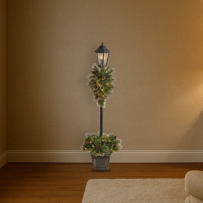 Pre-Lit Lamp Post with Greenery and Container