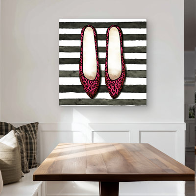 Leopard Pink Shoes - Woman Livingroom Metal Print Decor