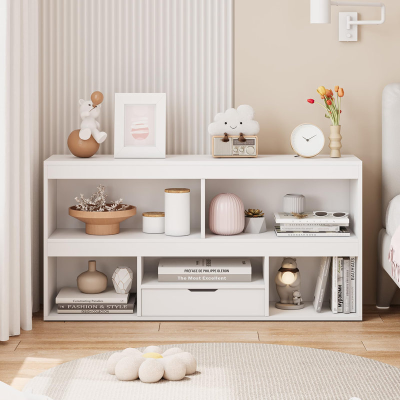 Armoire de rangement pour enfants avec 5 cubes et tiroir, organisateur de bibliothèque en bois pour salle de jeux, chambre d'enfant et salle de classe