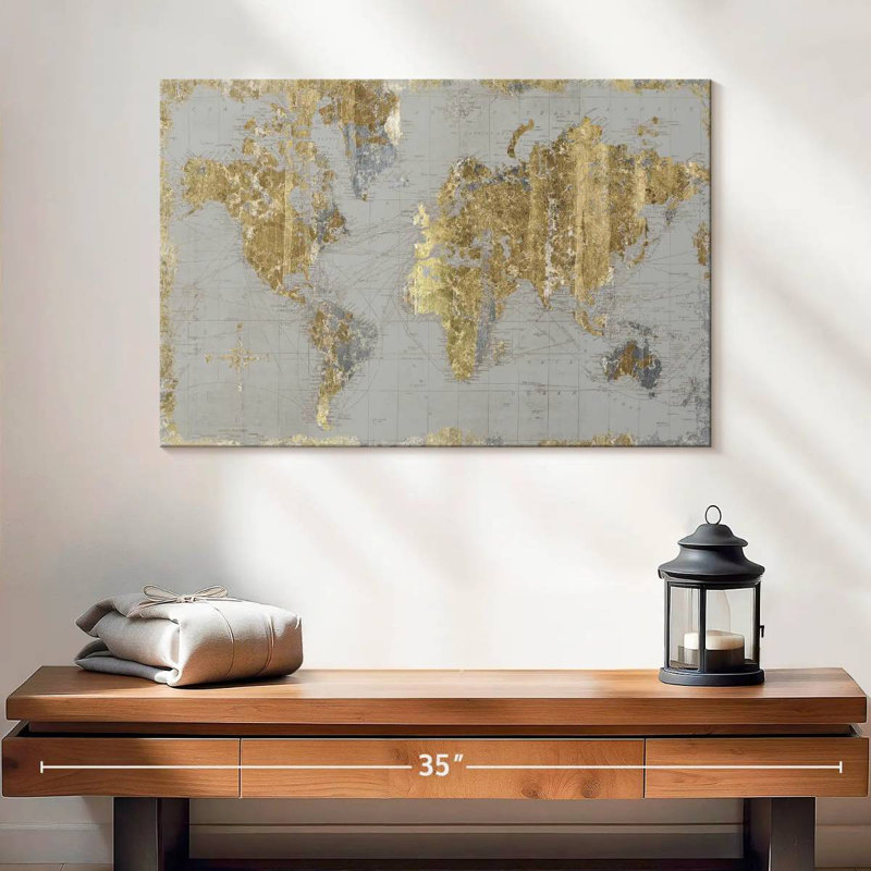 Aliaz Gilded Map Light Gray, 16" H x 24" W