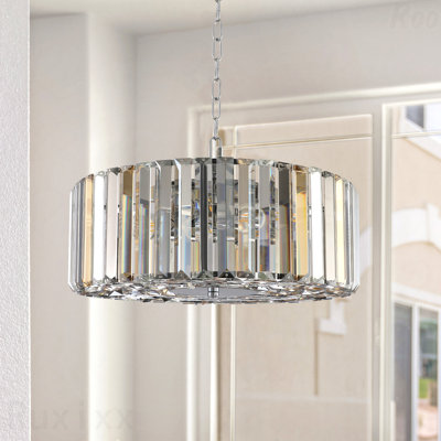 Chandelier - 17" Chrome Crystal Pendant, Modern Style, Adjustable Height, 4-Light E26 Bulb Base