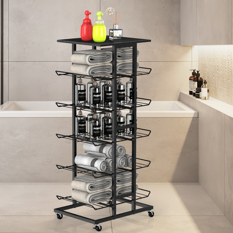 Chariot organisateur de bouteille d'eau avec plateau en bois (noir)