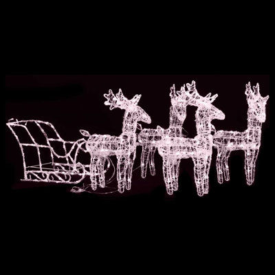 Lighted Reindeer and Sleigh Christmas Decoration with LEDs Acrylic