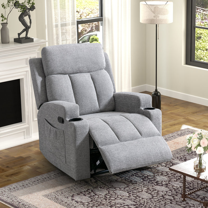 Dartee 33.07"W Manual Massage Recliner Chair With Heating Function & Dual Cup Holders - Soft Microfiber Home Theater Seating