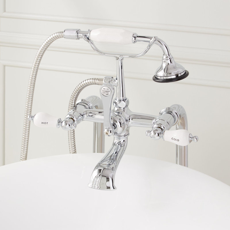 Telephone Style Floor Mounted Tub Faucet with Porcelain Lever Handles, Chrome