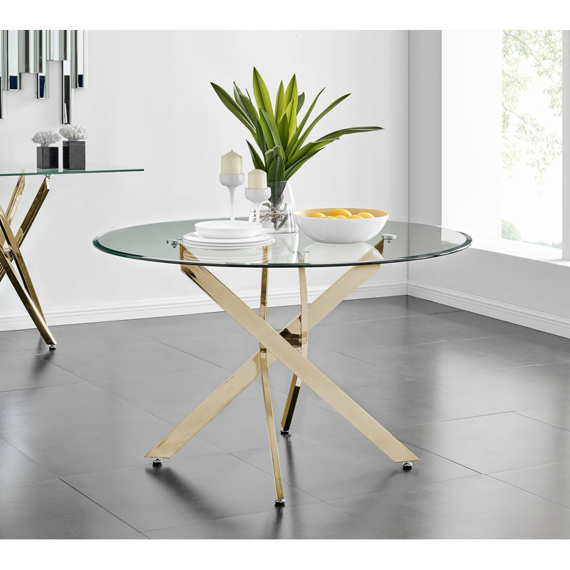 Eubanks 120Cm Gold Round Dining Table And 6 Grey Gold Leg Chairs, Cappuccino