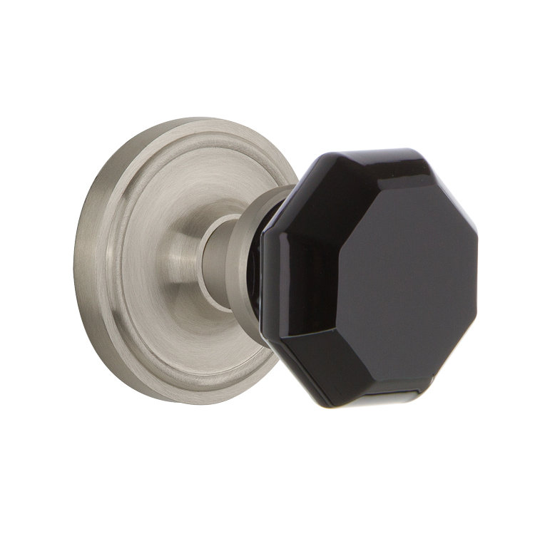 Rosette classique avec bouton de porte Waldorf noir, Nickel satiné, 2 3/8 po