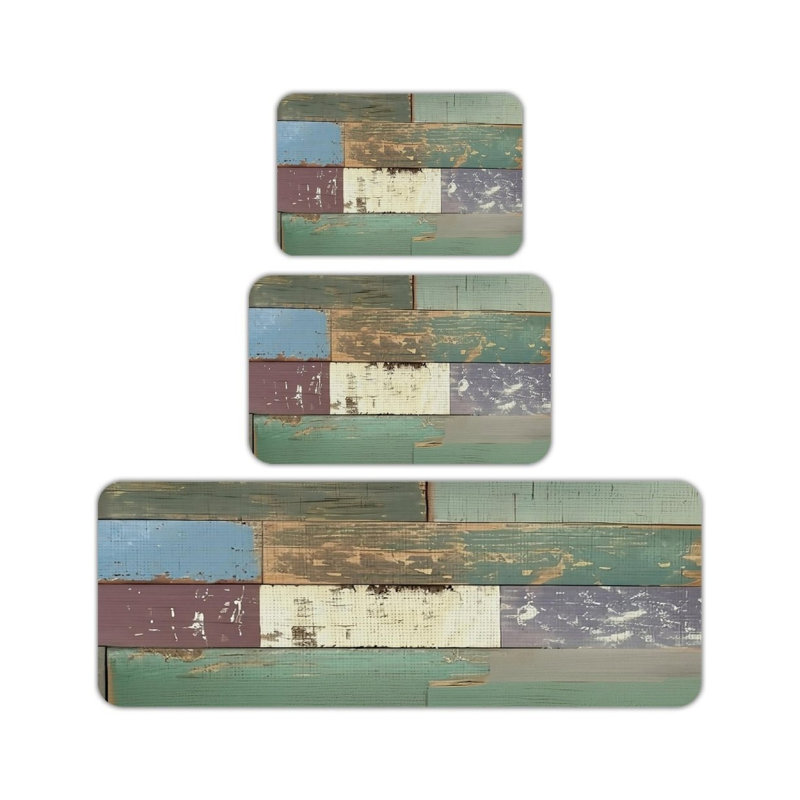 Ensemble de 3 tapis de cuisine rustiques à texture de bois rustique