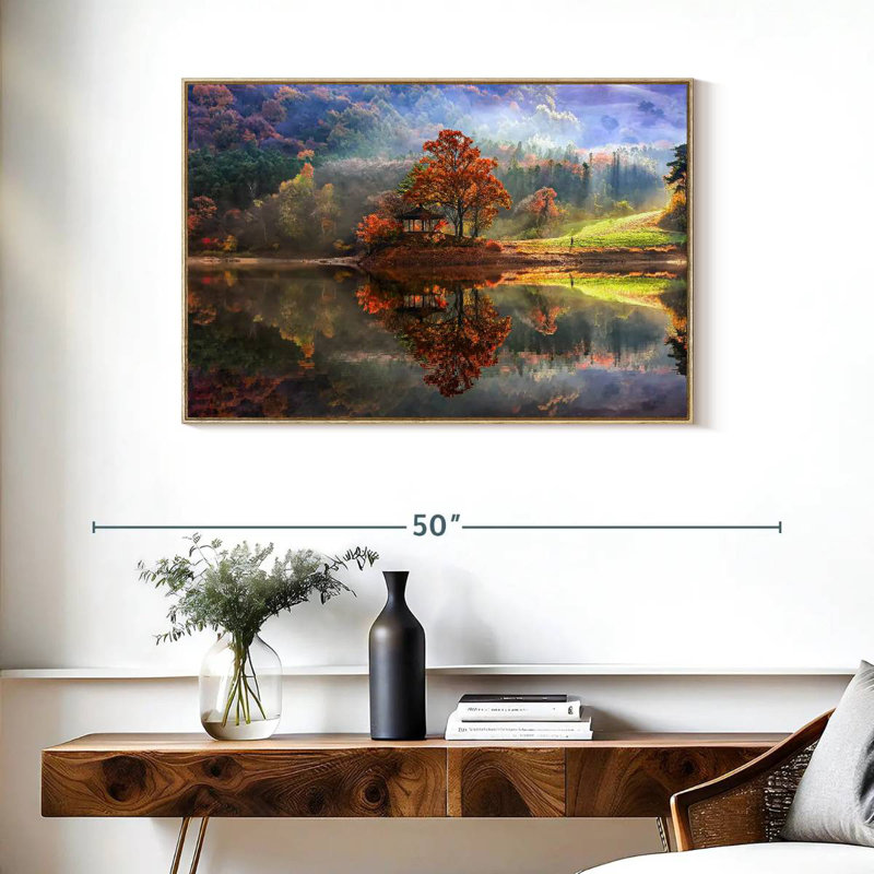 Lac enchanté, Cadre flottant en bois naturel, 37 po x 25 po