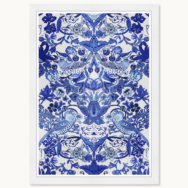 Tropical Collage Blue, White Framed