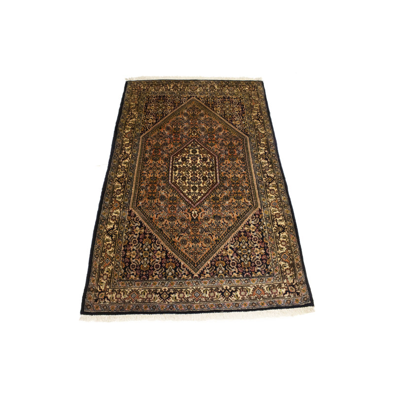 Tapis brun / beige en laine noué à la main de conception unique des années 1980 de 2 pi 10 po x 4 pi 8 po Candida