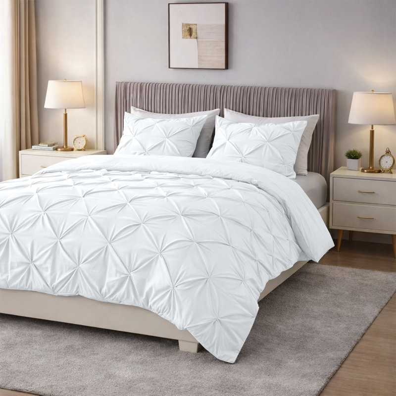 Pintuck Microfiber Duvet Cover Set with Pillowcases – Pleated Textured Bedding, Soft Luxury Quilt Cover, Breathable All-Season Comforter Cover, Modern Hotel Style Bed Set