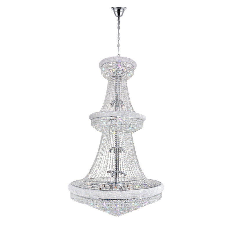 Lustre 38 lumières pour vestibule, salle de bal et salle à manger Andres - Finition chromée avec drapé de cristal - Conception surdimensionnée