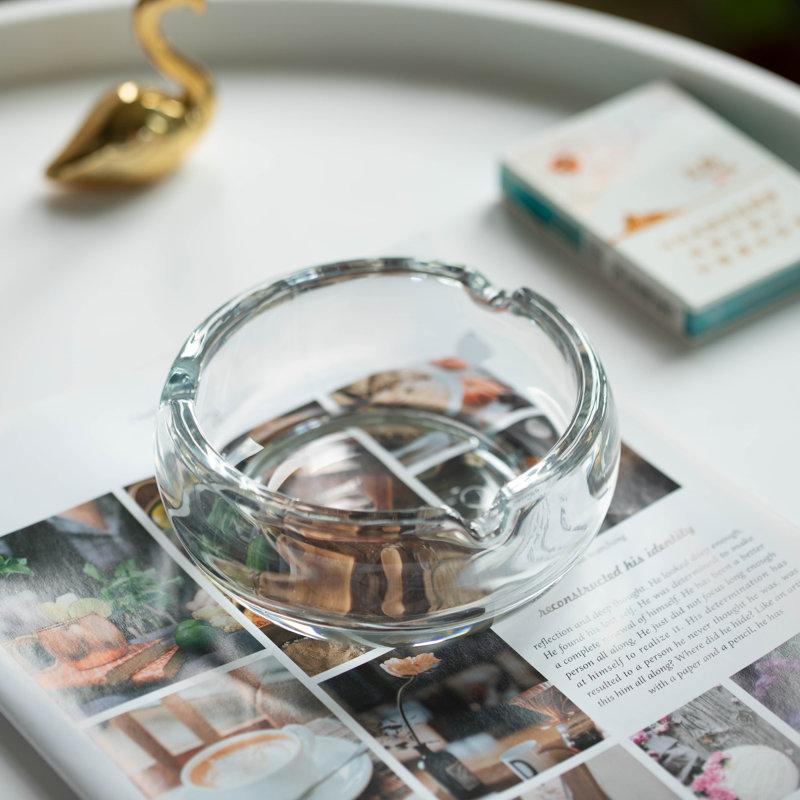 Basicwise Elegant Glass Round Portable And Modern Ashtray - Perfect For Smokers And As A Decorative Accent For Home, Office, Porch Or Patio - Cigarette Holder For Both Indoor And Outdoor Use