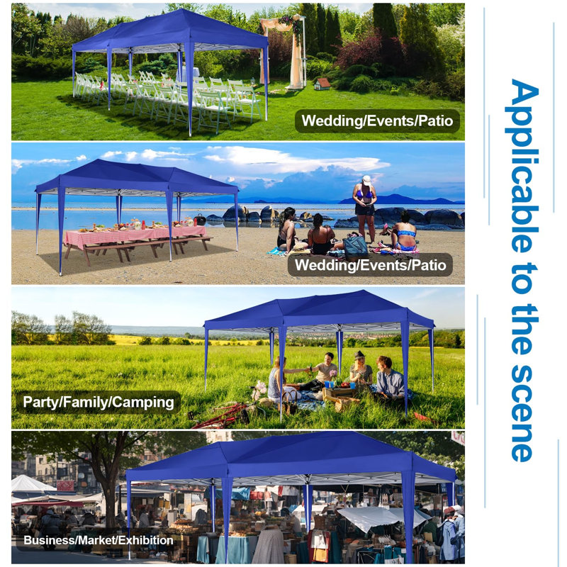 10'W FT. x20'D FT. Pop Up Canopy Tent Waterproof Outdoor Party Tent with 6 Side Walls, Dark Blue