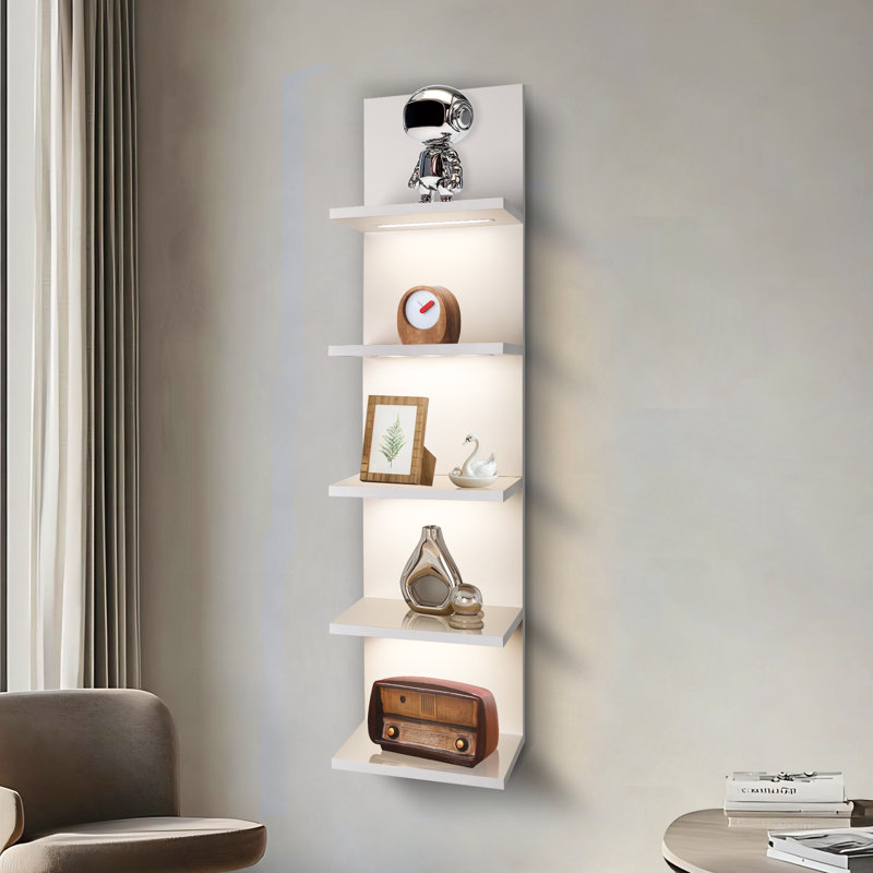 Deangelos 5-Tier Floating Shelf with Bulit-in LED Lights, White