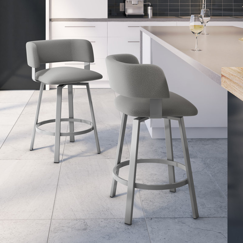 Hillingdon Swivel Counter &  Bar Stool, Counter Stool (26" Seat Height), Glossy Gray, Light Cold Gray 100% Polyester