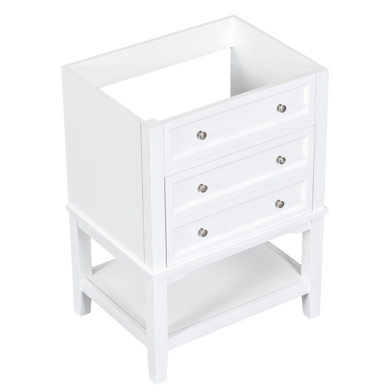 Base de meuble-lavabo en bois massif Sofley - peint en blanc, moderne avec tiroir et tablette ouverte 24 po, pour rangement fonctionnel