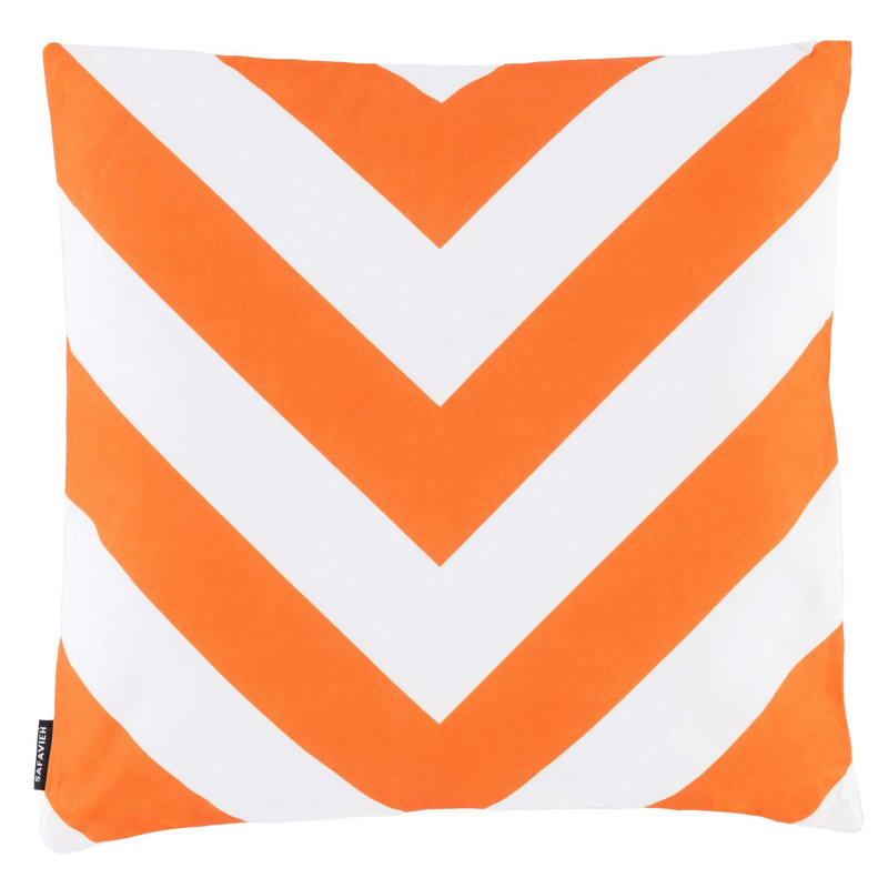 Kadyn 18" Square Orange Outdoor Pillow with Chevron Stripes