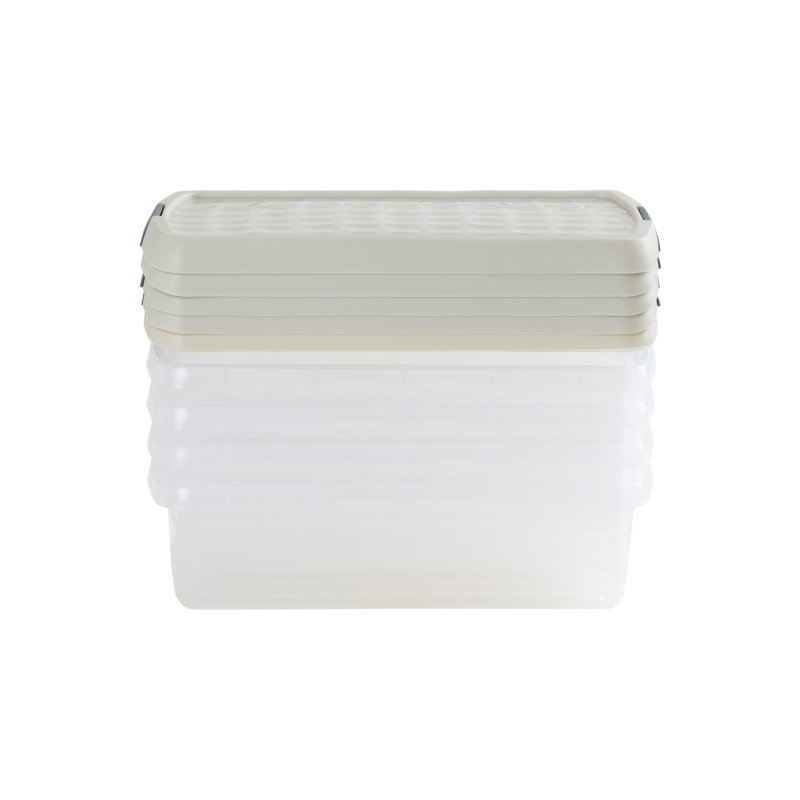 Wham Clip Rectangular Plastic Storage Boxes with Secure Clip Lock Lids Clear/Green Milieu/Stone, Cream, 7 Liters