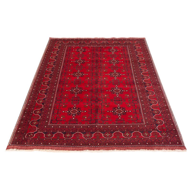 Tapis noir / rouge noué à la main de conception unique 6 pi 4 po x 9 pi 8 po Ajkun