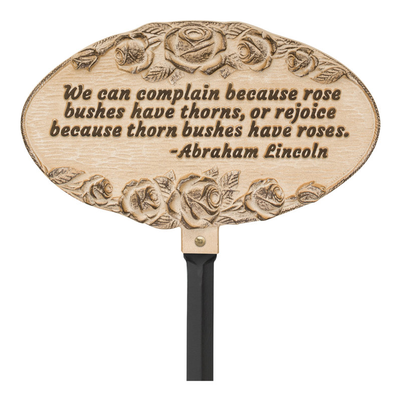 Rose Quote Oval Garden Lawn Plaque, Weathered Limestone/Dark Bronze, 46