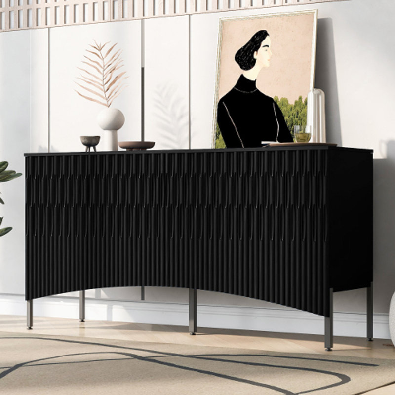 60" Modern 4-Door Sideboard With Adjustable Shelves, Black