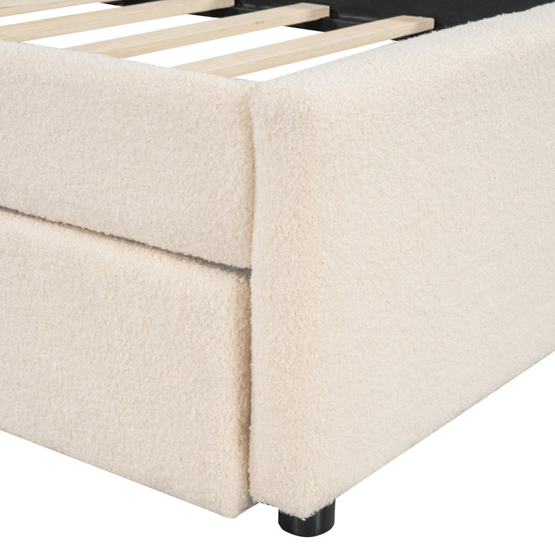 Lit plateforme simple tapissier avec gigogne en molleton beige exquis, Lit simple, Beige