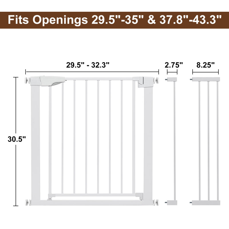 Barrière de sécurité pour bébé 29,5 "à 43" de large à pression, Blanc