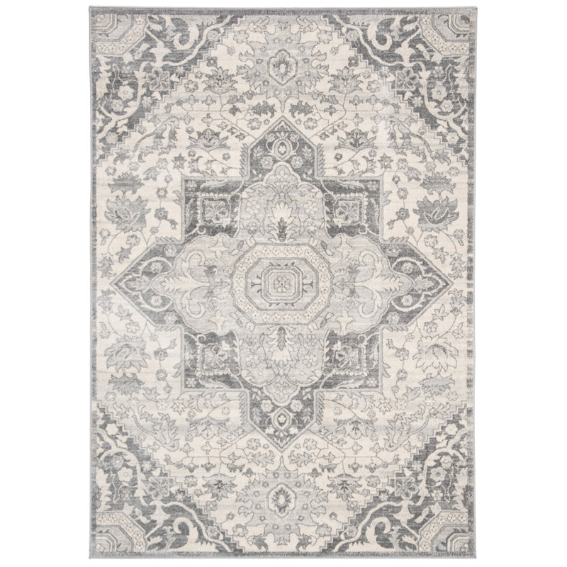 Llana Oriental Cream/Grey Area Rug, Rectangle 5'3" x 7'6"