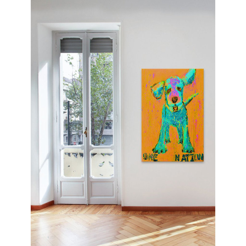 "Pink and Orange One Nation" Print on Wrapped Canvas, 18" H x 12" W x 1.5" D