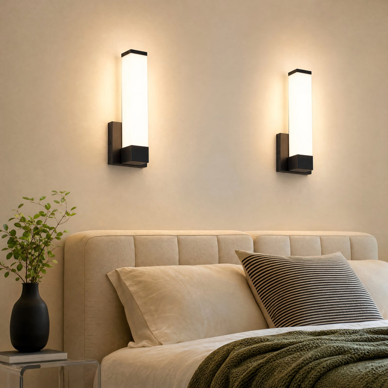 12 " H Dimmable Modern LED Wall Sconce with Rectangular Acrylic Lampshade, 3000K Hardwired, Black