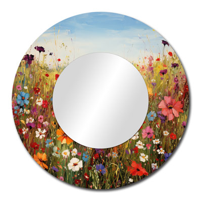 Colorful Wildflowers Meadow Blooms I - Wildflowers Mirror, Traditional Round Decorative Wall Mirror, Printed Metal Art